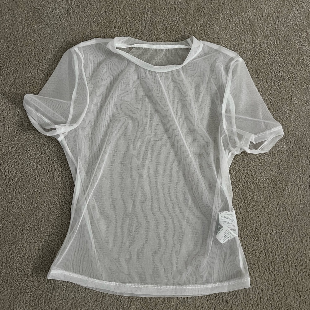 SHEIN White Sheer Mesh Short Sleeve Top